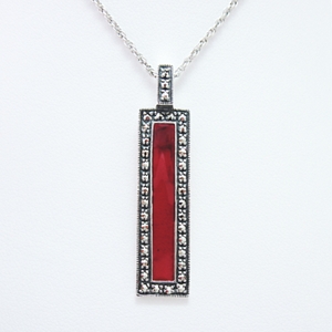 Red Enamel Rectangle Pendant with Marcasite